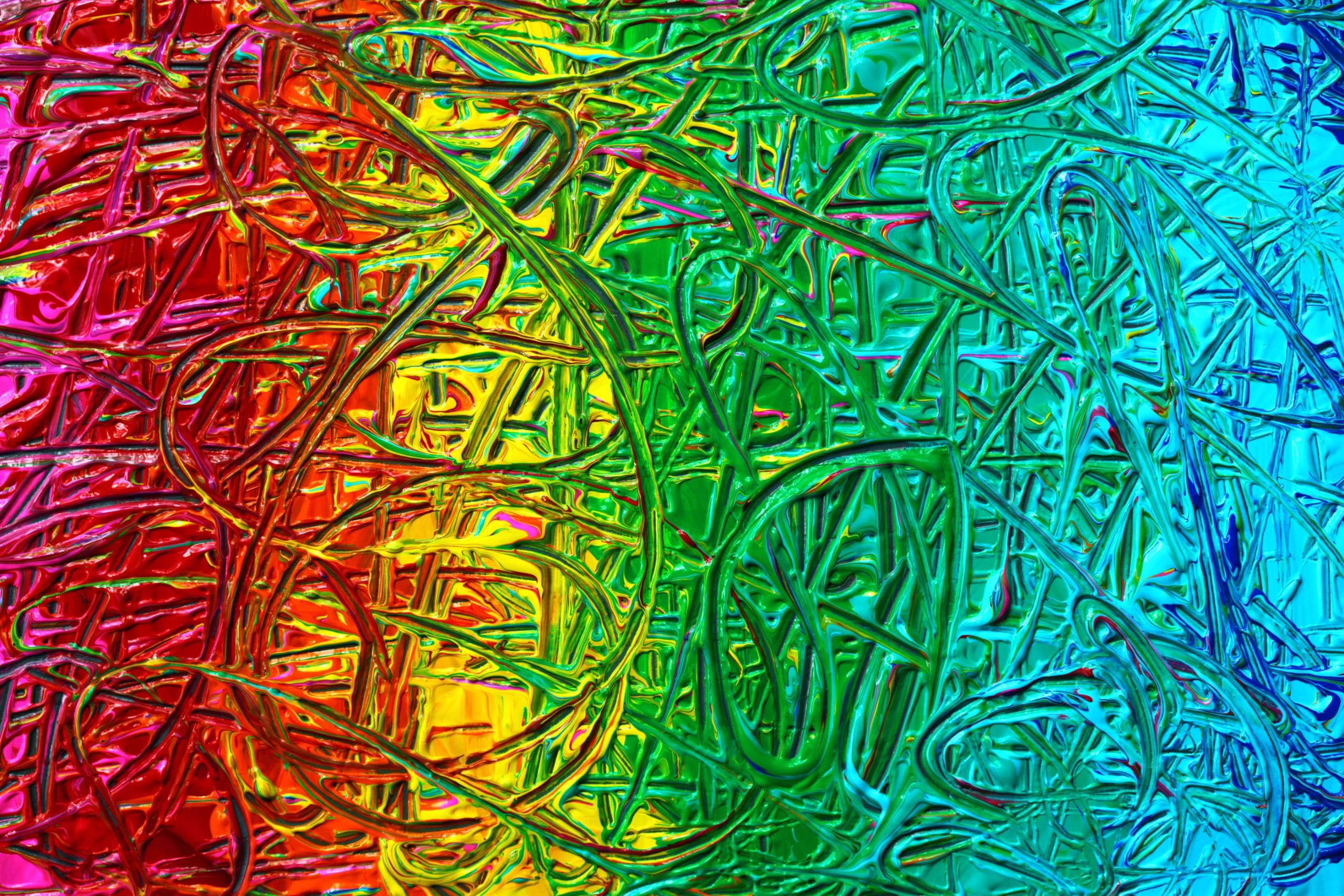 A dynamic abstract art piece showcasing a vivid rainbow color palette and intricate textures. jigsaw puzzle