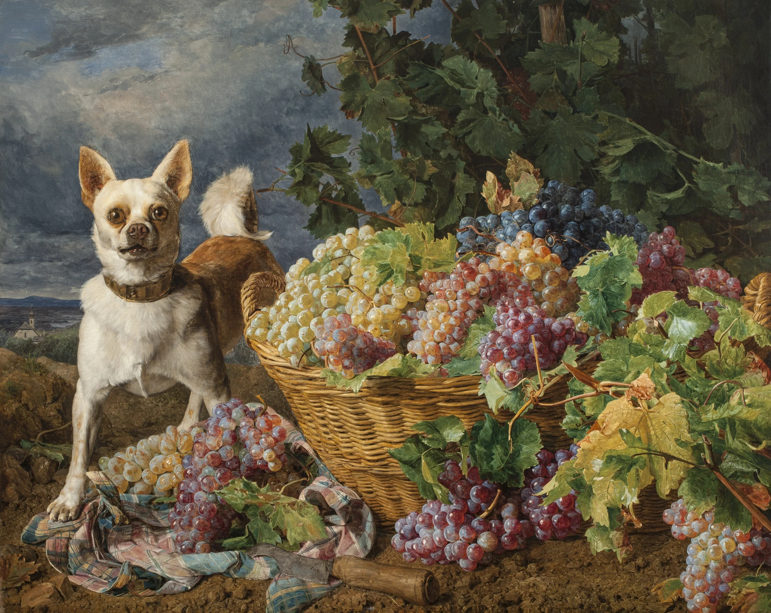 Dog Guarding a Basket of Grapes jigsaw puzzle